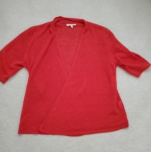 Eileen Fisher Coral Red Linen Open Front Sweater Cardigan szXS